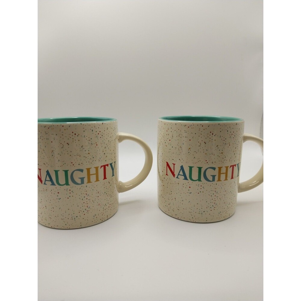 Caribou Coffee 2023 Naught & Nice Confetti/White 14Oz  Mug 2 Pcs Euc